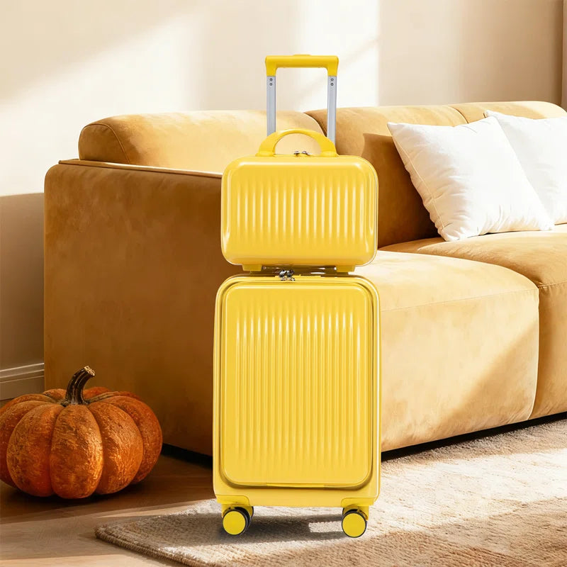 20in Hardshell Luggage Sets,2 Pieces Abs Spinner Wheel Luggage, With Combination Lock And Front Opening Design, 14" Cosmetic Case (yellow)