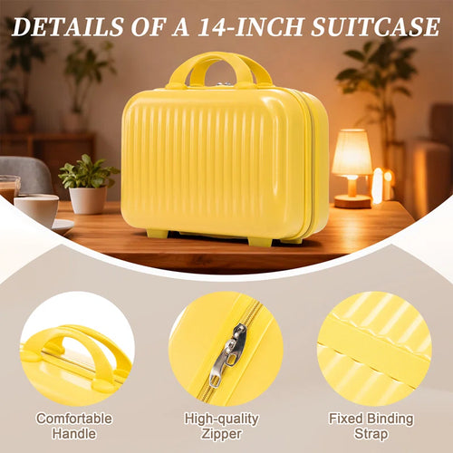 20in Hardshell Luggage Sets,2 Pieces Abs Spinner Wheel Luggage, With Combination Lock And Front Opening Design, 14" Cosmetic Case (yellow)