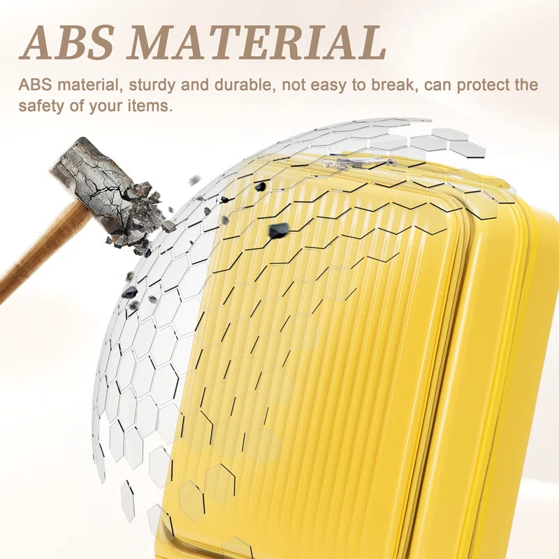 20in Hardshell Luggage Sets,2 Pieces Abs Spinner Wheel Luggage, With Combination Lock And Front Opening Design, 14" Cosmetic Case (yellow)