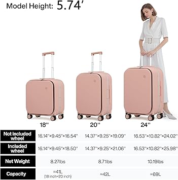 Carry On Luggage, 20'' Suitcase with Front Laptop Pocket, Travel Rolling Luggage