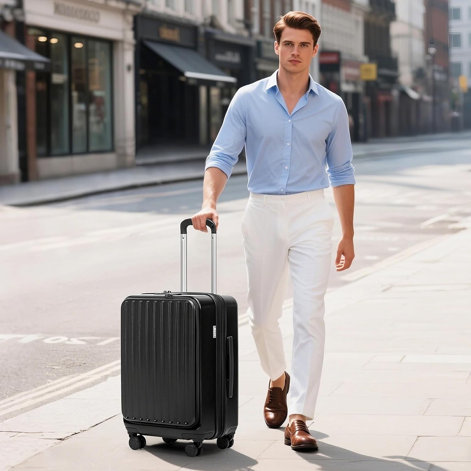 22-Inch Hardside Suitcase - Small Luggage, 100% PC Hard Shell with Laptop Compartment, TSA Lock, Double Wheels for Men & Women, Black