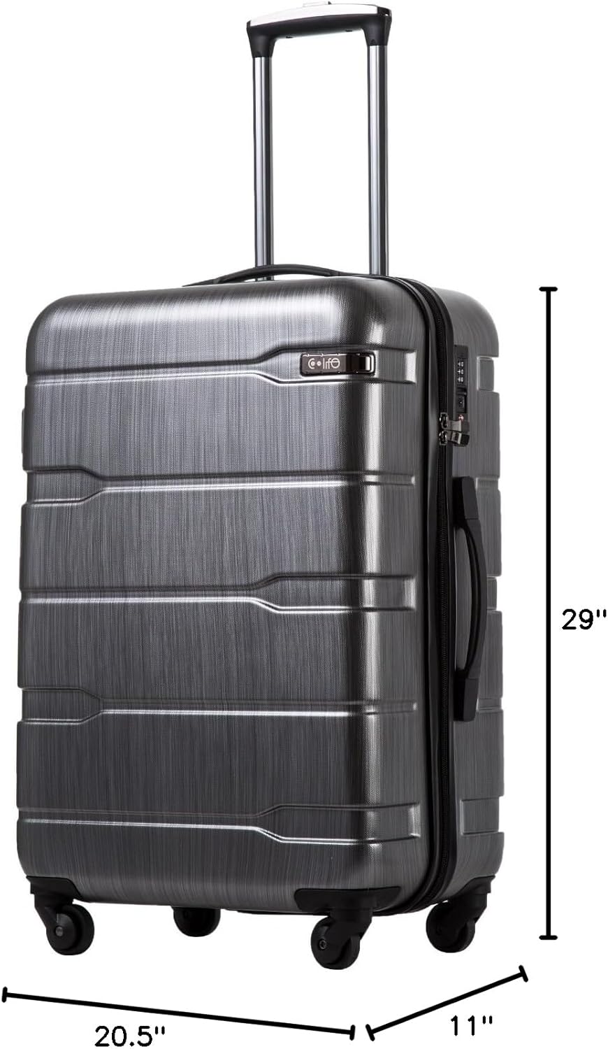 Luggage Expandable(only 28") Suitcase PC+ABS Spinner Built-In TSA lock 20in 24in 28in Carry on (Charcoal., L(28in).)