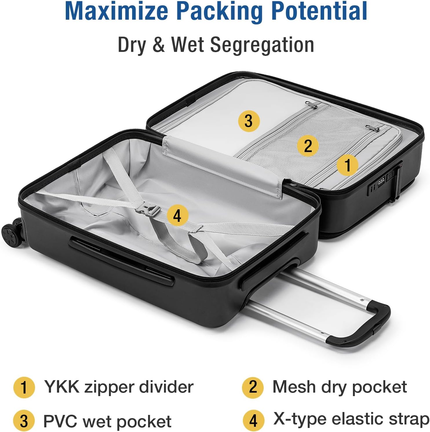 22-Inch Hardside Suitcase - Small Luggage, 100% PC Hard Shell with Laptop Compartment, TSA Lock, Double Wheels for Men & Women, Black