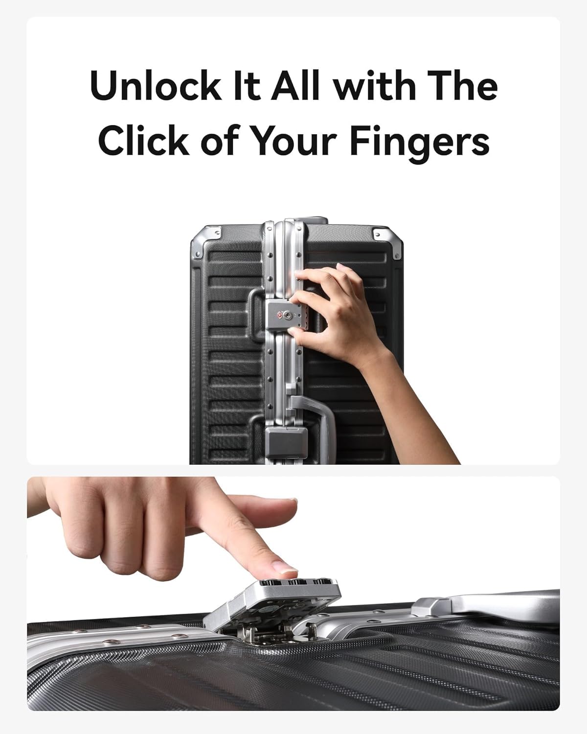 Checked Suitcase with Spinner Wheels, 28 Inch Aluminum Frame Zipperless Polycarbonate Hard Shell Suitcase, Charcoal Metallic